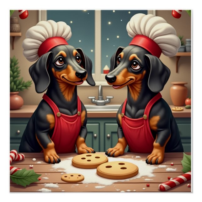 Póster Dachshund Christmas Cookie Bakers Holiday Painting (Frente)