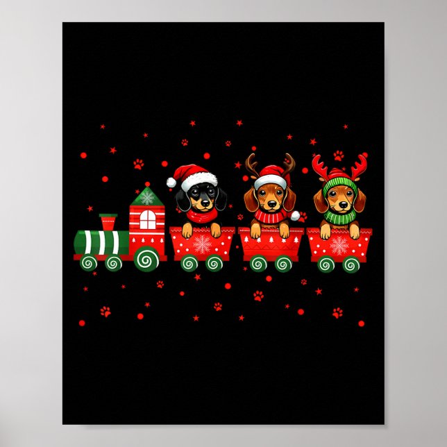 Poster Dachshund Christmas Dog Lights Santa Xmas Pet Dog  (Frente)