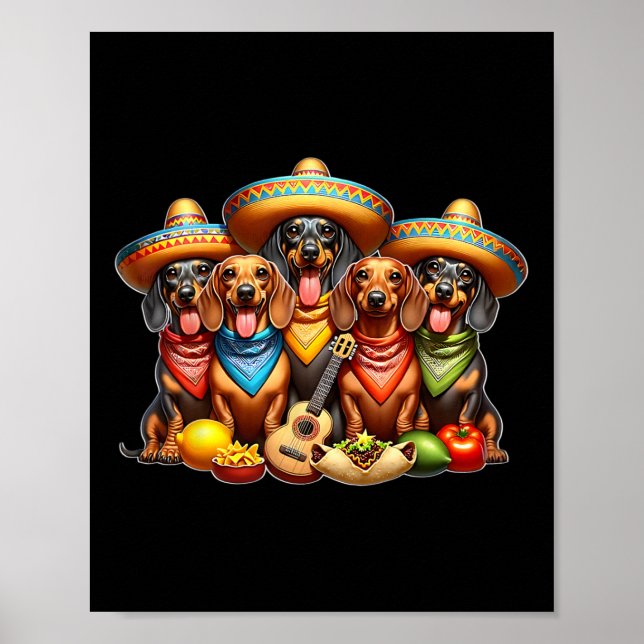 Poster Dachshund Cinco De Mayo Cachorro Salsicha  (Frente)
