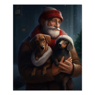 Póster Dachshund Com Papai Noel Natal Festivo