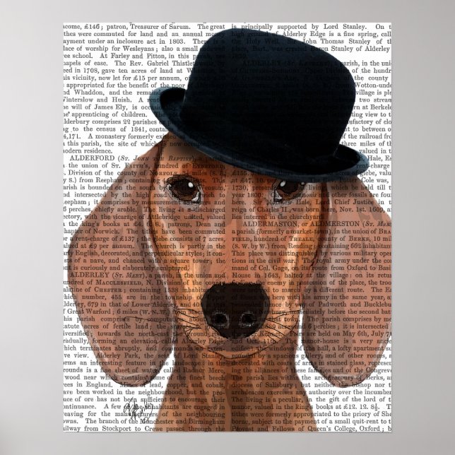 Poster Dachshund com Steampunk Bowler Hat (Frente)