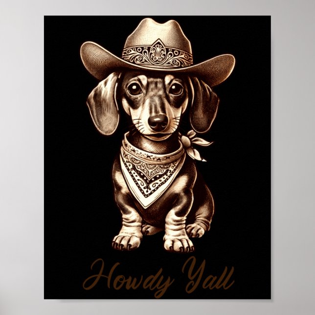 Poster Dachshund Cowboy Cute Sausage Dog Cowboy Weiner Pu (Frente)