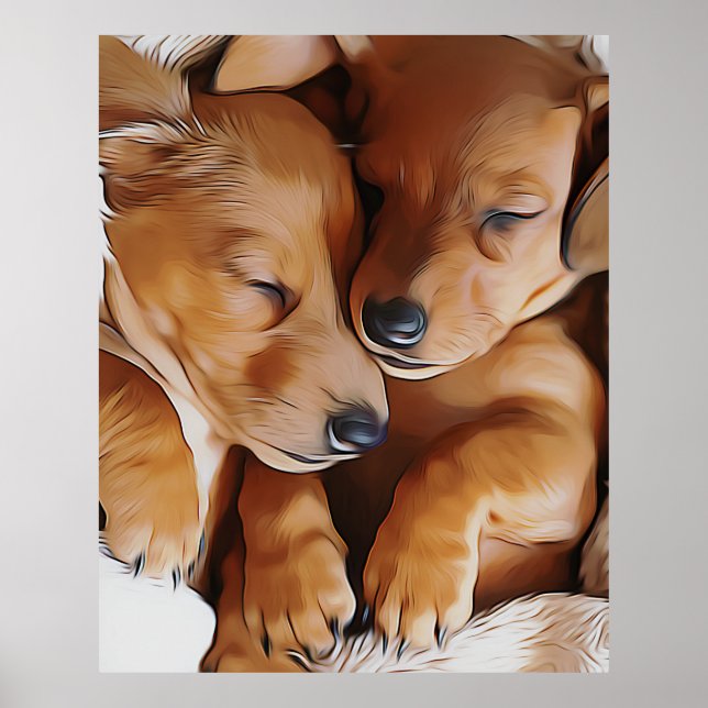 Poster Dachshund Cute Dormindo Dachshund Puppies Aniversá (Frente)