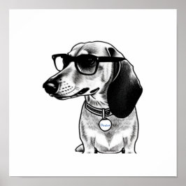 Poster Dachshund de Cuta de Etiqueta Personalizável com G