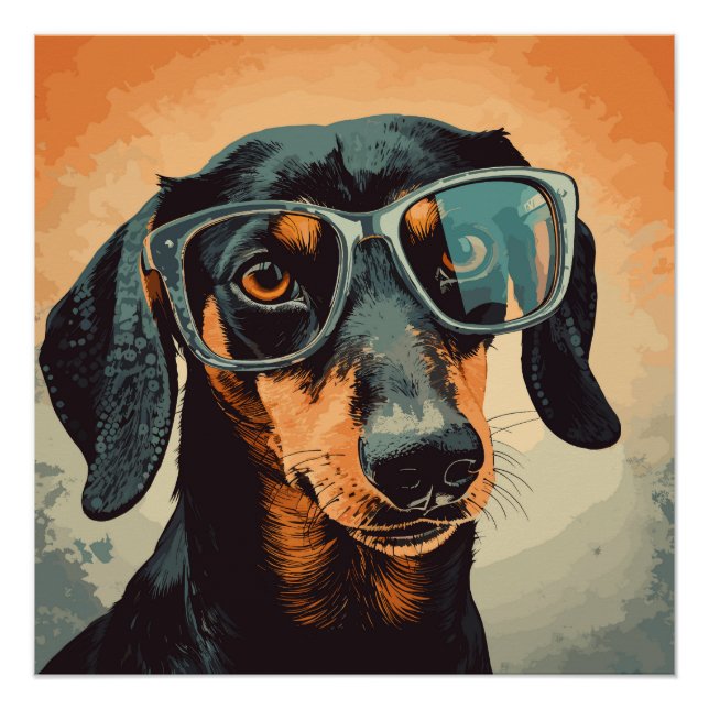 Póster Dachshund de Óculos (Frente)