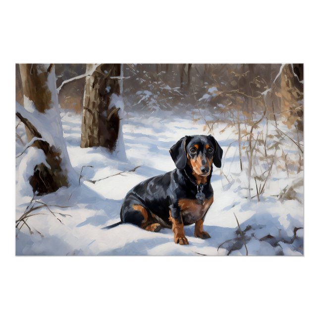 Póster Dachshund Deixe-o nevar no Natal (Frente)