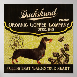 Póster Dachshund Dog Art Poster- Organic Coffee Company