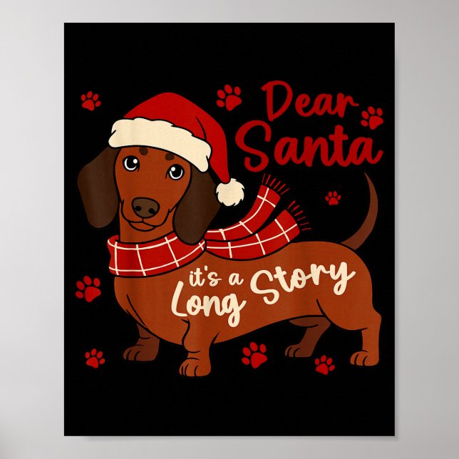 Poster Dachshund Dog Dear Santa Its A Long Story Funny Ch (Frente)