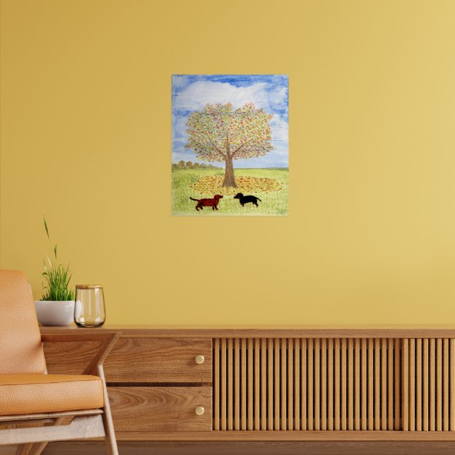 Póster Dachshund Dogs Autumn Tree Walk (Sala de Estar 2)