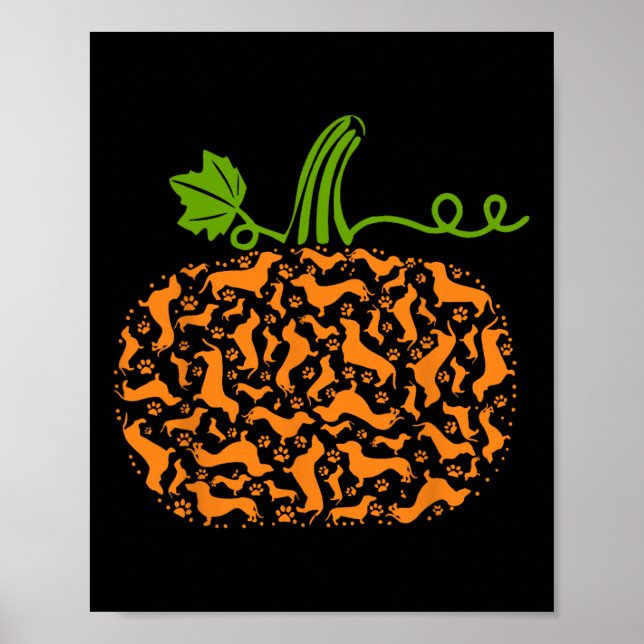 Poster Dachshund Doxin Pumpkin Diversão Halloween Cog Lov (Frente)