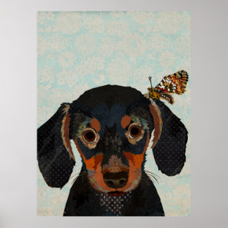 POSTER DACHSHUND E BUTTERFLY