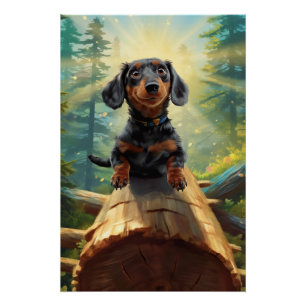 Póster Dachshund E Butterfly Chase Adventure
