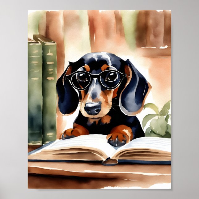 Poster Dachshund em Arte de Aquarela (Frente)