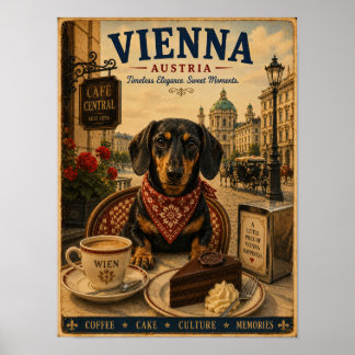 Poster Dachshund em Viena Cartaz de Viagem Vintage