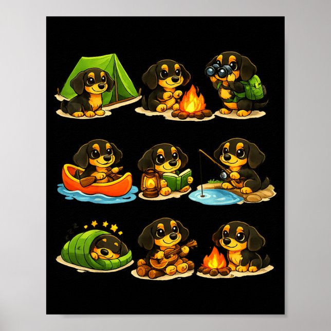 Poster Dachshund engraçado acampando cachorro fofo fazend (Frente)