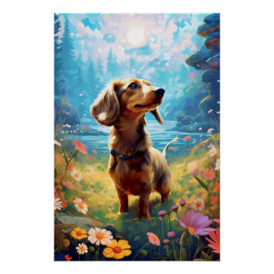 Póster Dachshund Explorando Um Prado