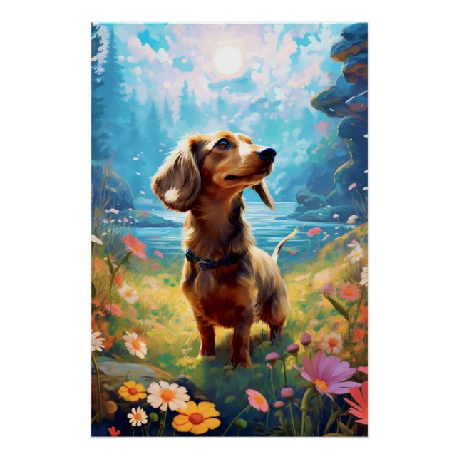 Póster Dachshund Explorando Um Prado (Frente)