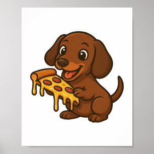 Poster Dachshund fofo desenho animado amante de pizza cac