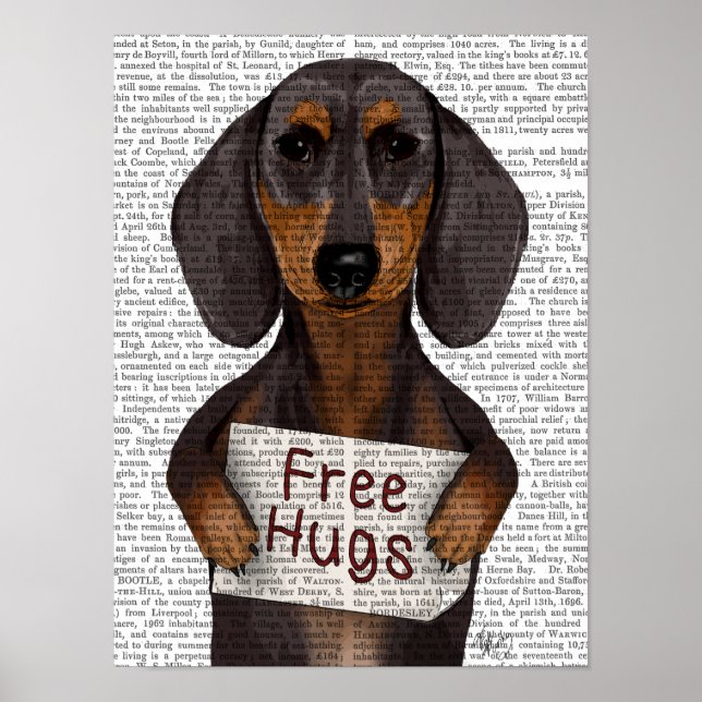 Póster Dachshund Free Hugs (Frente)