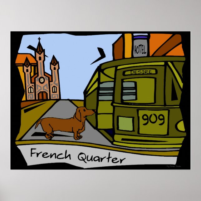 Poster Dachshund French Quarter Streetcar (Frente)