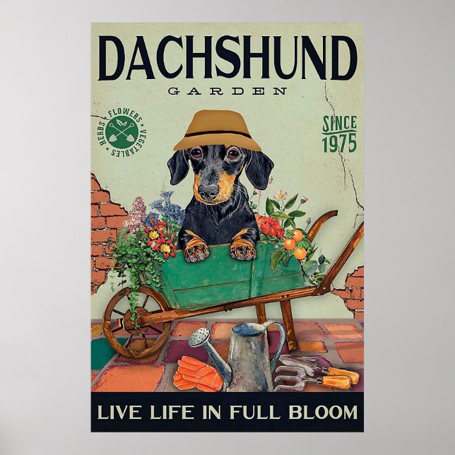 Poster Dachshund Gardening oferece citações engraçadas (Frente)