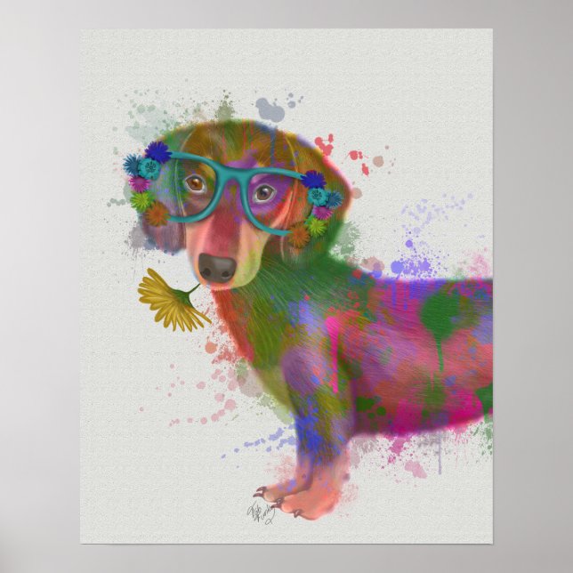 Poster Dachshund & Glass Rainbow Splash (Frente)