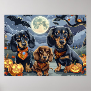 Poster Dachshund Halloween Assustador 