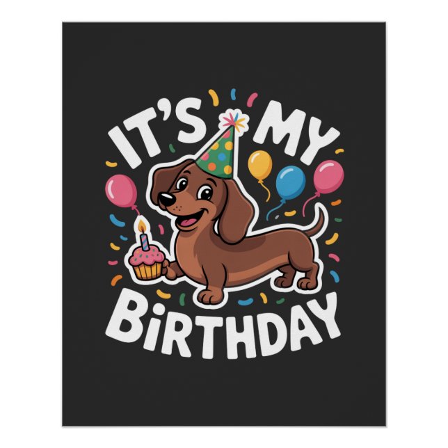 Póster Dachshund It's My Birthday (Frente)