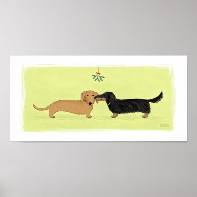 Poster Dachshund Mistletooe Kiss - Natal do Cachorro Espa (Frente)