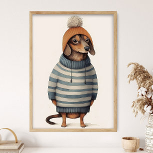 Poster Dachshund no clima de inverno, decoração engraçada