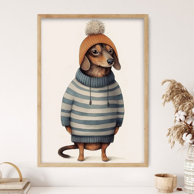 Poster Dachshund no clima de inverno, decoração engraçada (Criador carregado)