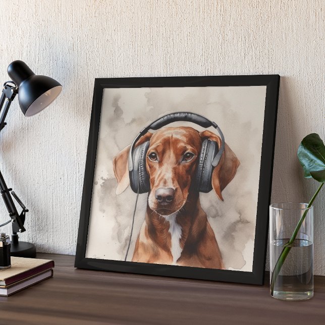 Poster Dachshund ouvindo fones de ouvido (Criador carregado)