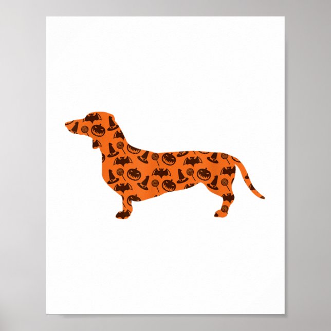 Poster Dachshund Pumpkin Witch Bat Funny Spooken Hallowee (Frente)