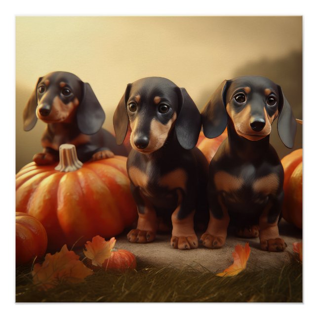 Póster Dachshund Puppy Autumn Delight Pumpkin (Frente)
