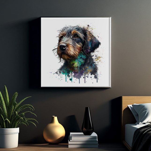 Póster Dachshund Puppy Puppy Watercolor Arte Com Cabelo F (Criador carregado)