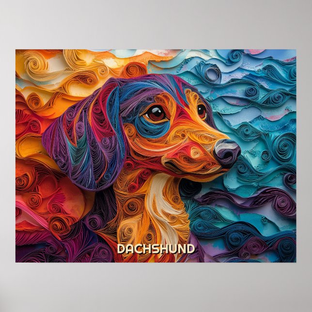 Poster Dachshund Quilling Art Dog Portrait (Frente)