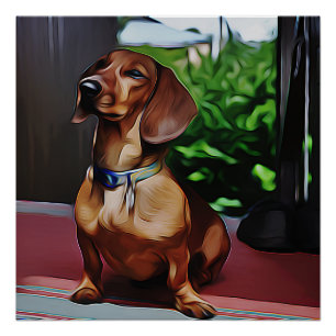 Póster Dachshund Senta-Se Em Portão Da Casa Do País Anive