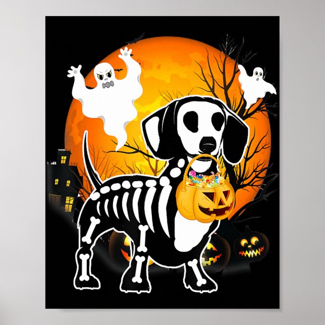 Poster Dachshund Skeleton Halloween Happy Pumpkin Gift (Frente)