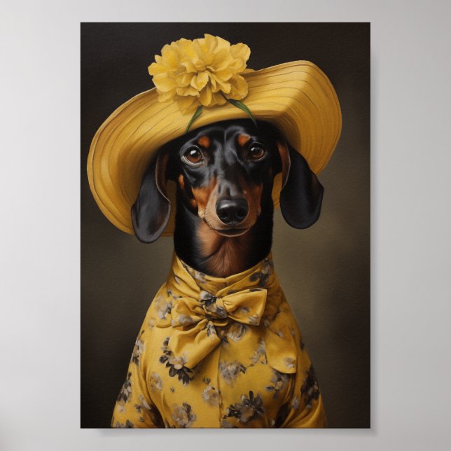 Poster Dachshund sofisticado em amarelo (Frente)