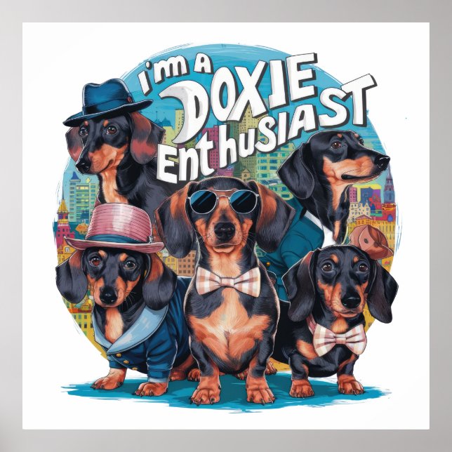 Poster Dachshund, sou um Entusiasta Doxie (Frente)
