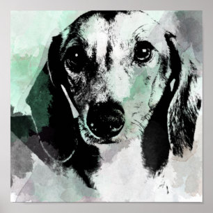 Poster Dachshund Watercolor Impressão.