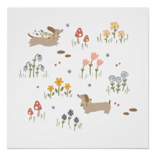 Póster Dachshund Weiner Cachorros Adolescentes Arte de Mu