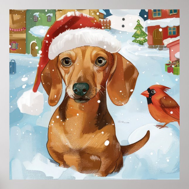 Poster Dachshund Winter Wonderland Natal Joy (Frente)