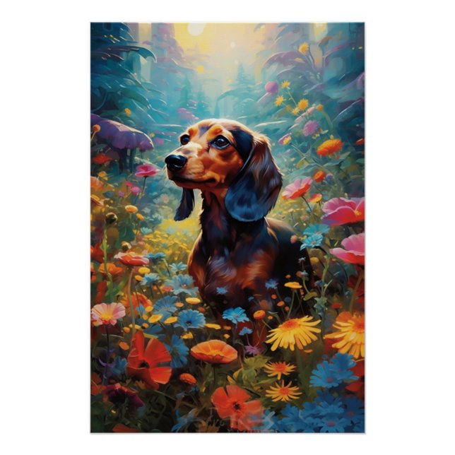 Póster Dachshund's Garden Delight (Frente)