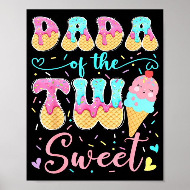 Poster Dada da Menina de Sorvete de 2º Aniversário Doce (Frente)