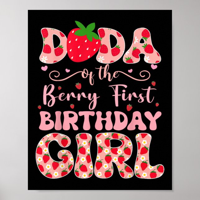 Poster Dada Do Primeiro Aniversário Da Garota Strawberr (Frente)