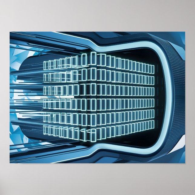 Poster Dados binários digitais azuis na tela do computado (Frente)