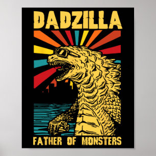 Poster Dadzilla engraçado Pai dos Monstros Vintage Pai