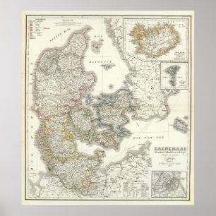 Póster Daenemark, ilha - Dinamarca, Islândia