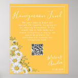 Poster Daffodil Yellow & White Daisies Honeymoon Fund<br><div class="desc">O sinal bonito de fundo da lua de mel apresenta cores brancas de água canto sobre fundo amarelo daffodil com blocos de texto personalizáveis brancos em fontes modernas.</div>